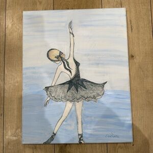 Handmade Elegant Ballerina Canvas Art in Black and Cream